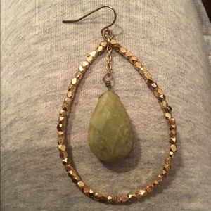 Large Goldtone green stone earrings